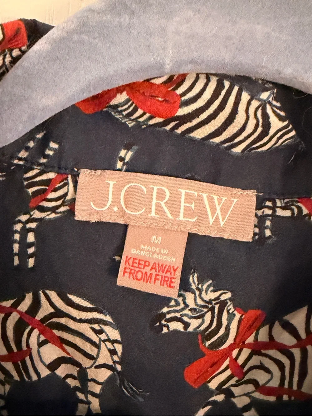 J. CREW M Cotton Poplin Pajama Top Zebra Holiday Party Animal